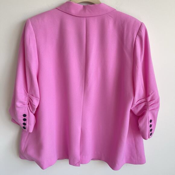 CeCe Plus Size 3X Ruched Sleeve One Button Blazer Jacket Pink Preppy Business - Picture 6 of 15